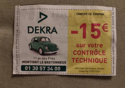 Auto-Moto coupon réduction 15 € chez DEKRA Montigny-le-Bx