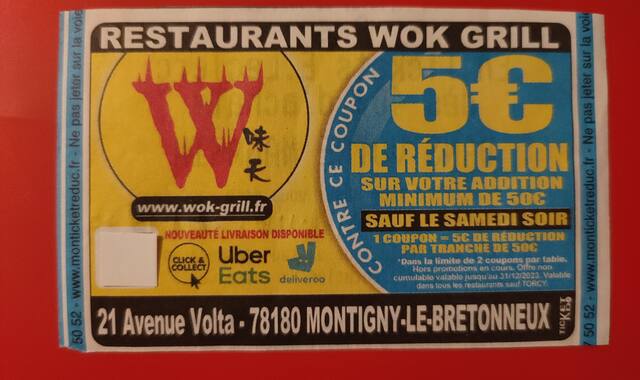 Divers coupon réduction 5€ dans restaurants WOK GRILL