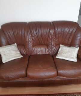 Meubles canapé cuir marron et fauteuil