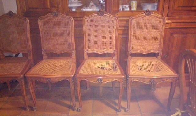 Meubles lot de 4 chaises merisier à recanner