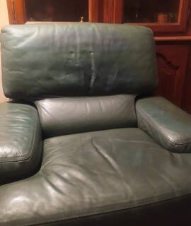 Mobilier fauteuil cuir vert