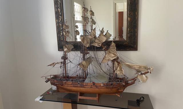 Antiquités maquette bateau 3 mats en bois