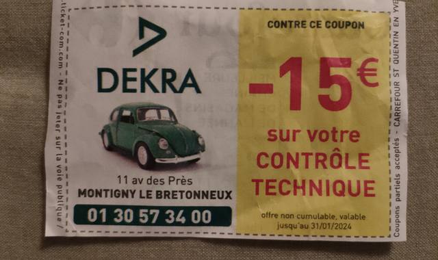 Auto-Moto coupon réduction 15 € chez DEKRA Montigny-le-Bx