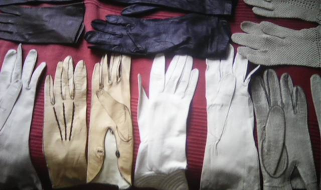 Bijoux, accessoires gants anciens femme en cuir, coton