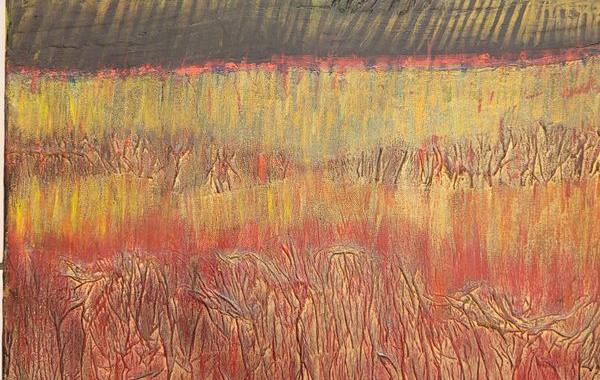Collection huile sur toile ocre jaune 55x45 cm Susan Jones