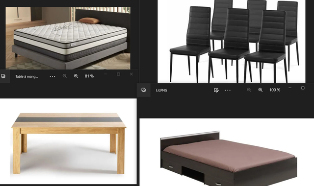 Divers lit, sommier, matelas, table à manger, 6 chaises,