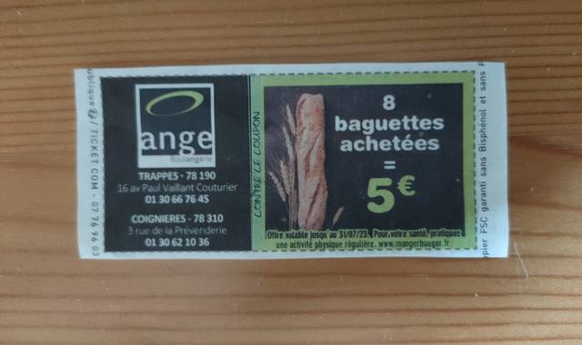 Divers coupon 8 baguettes à 5€ boulangeries ANGE