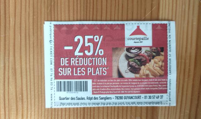 Divers coupon -25% Courtepaille Guyancourt