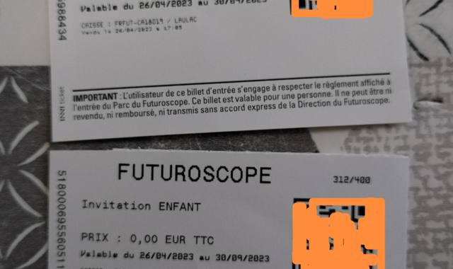 Divers 2 places enfants Futuroscope