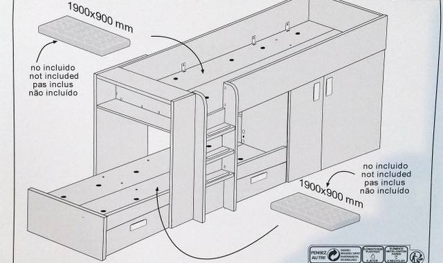 Literie lit superposé enfant avec rangement