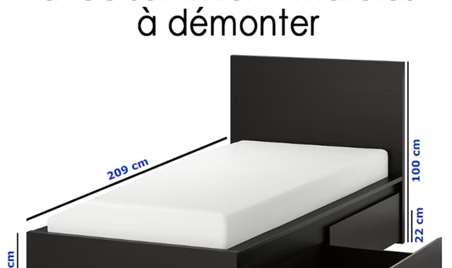Literie lit Ikea Malm 1 place +sommier +matelas bon état