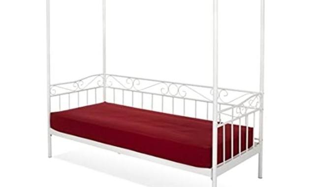 Literie lit banquette baldaquin 1 place en métal noir