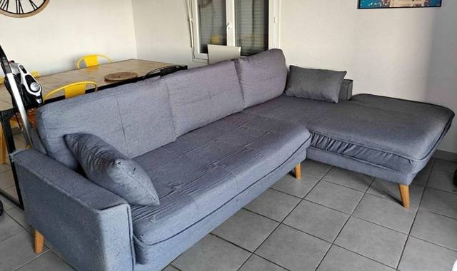 Meubles canapé gris 3 places avec méridienne