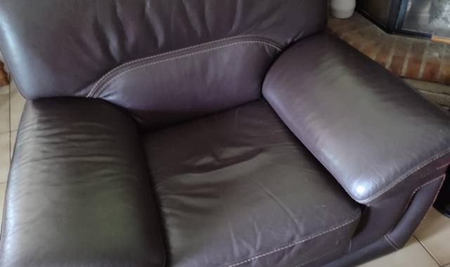 Meubles fauteuil cuir pleine fleur, marron, TBE