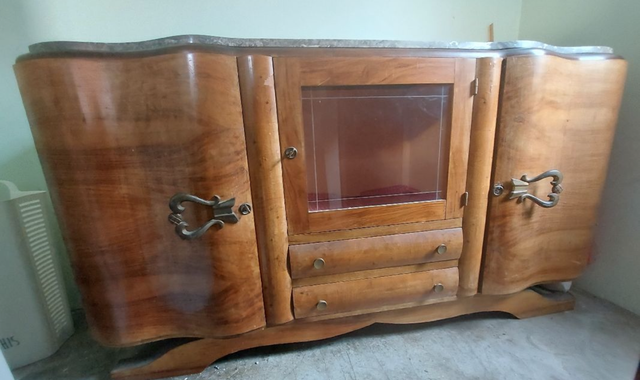 Meubles buffet en bois avec plateau en marbre gris