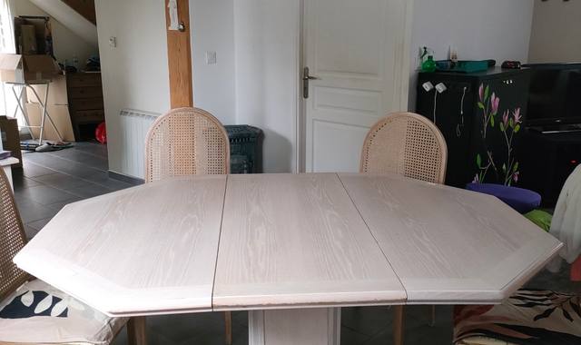 Meubles table octogonale modulable avec rallonge + 4 chaises - salle à manger