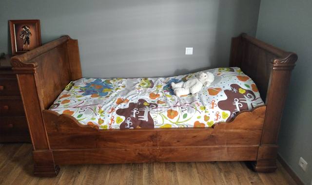 Meubles lit Louis-Philippe 1 place bois massif avec matelas et sommier