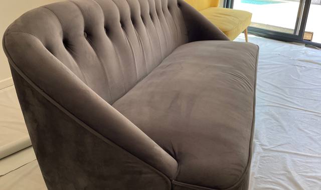 Meubles 2 canapés jaune et gris