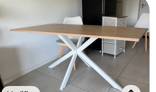 Meubles table 190x60 imitation bois  pieds blancs