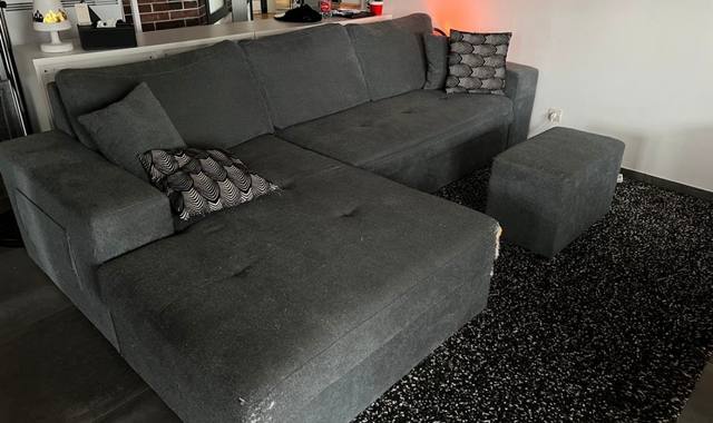 Meubles canapé d'angle convertible coffre et pouf