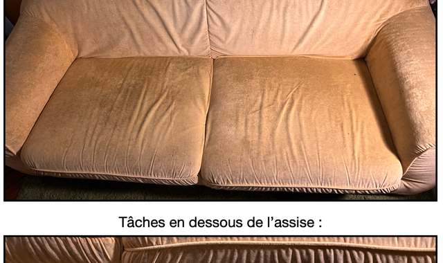 Mobilier canapé confortable (mais tâché en dessous)