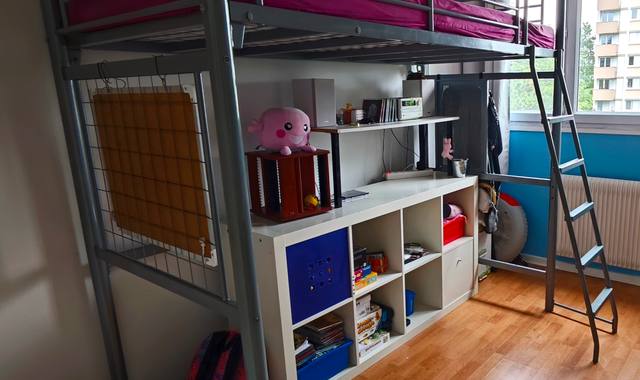 Meubles lit mezzanine gris métallisé 200x97x150