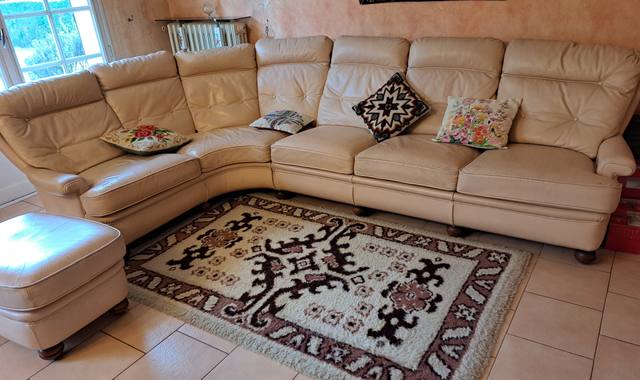 Meubles canapé d'angle en cuir  avec pouf