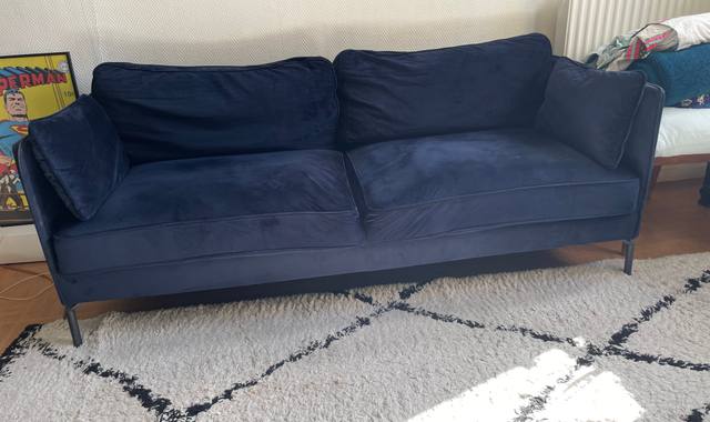 Meubles canapé velour bleu nuit