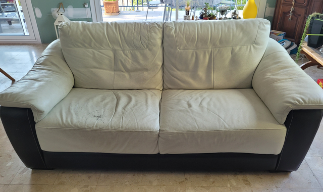 Meubles canapé cuir blanc 3p