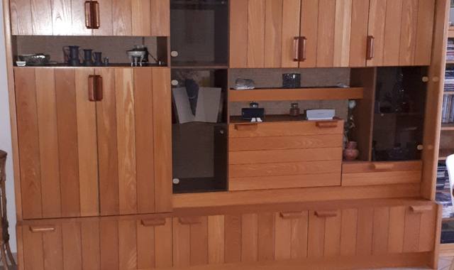 Meubles living orme massif et placage couleurs miel