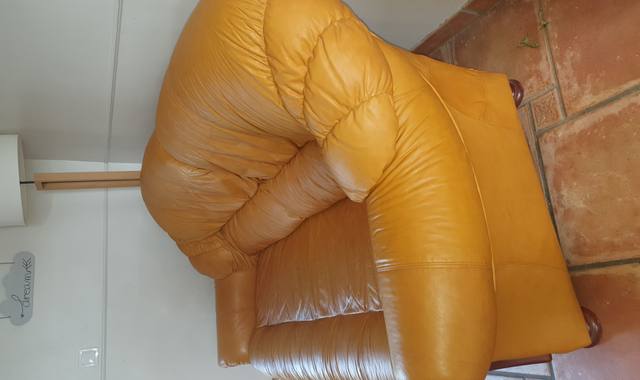 Meubles canapé en cuir ocre