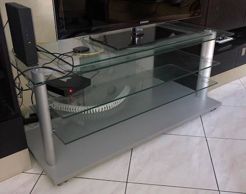 Meubles meuble TELE HIFI verre et base bois argenté TRES BON ETAT