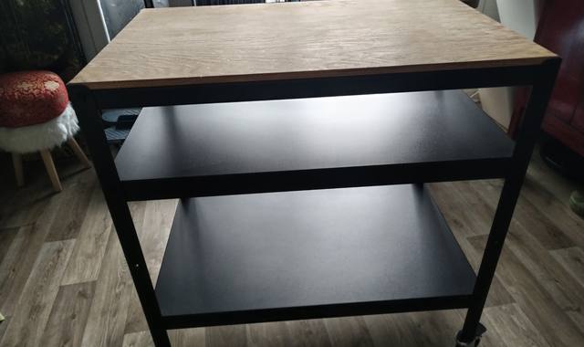 Meubles table desserte noir métal et plateau en bois