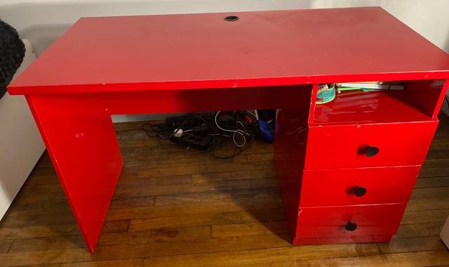 Meubles bureau laqué rouge 120cm