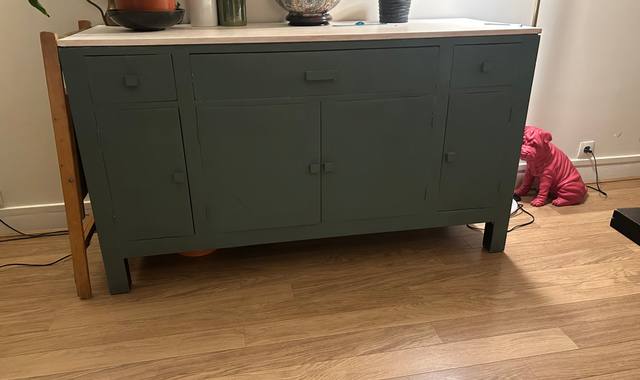 Meubles buffet bois repeint en vert/blanc