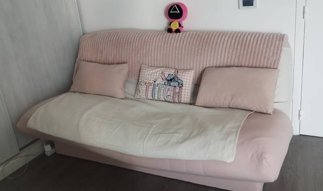 Meubles canapé clic clac 3 places rose poudré