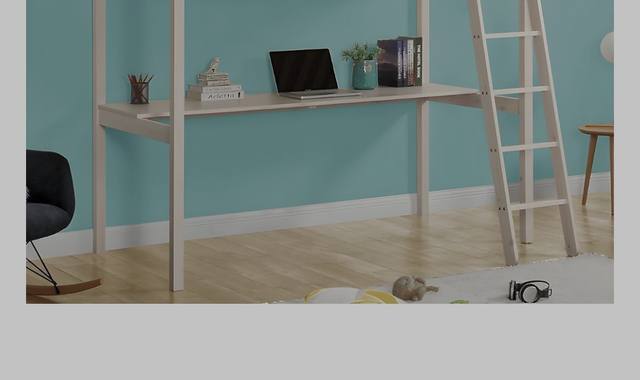 Meubles lit mezzanine GEDEON II - 90 x 190 cm - Avec bureau - Pin massif - Blanchi