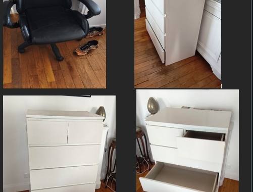 Meubles commode blanche Très bon etat plus un fauteuil gaming.