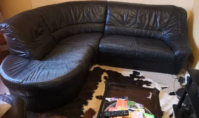 Mobilier canapé d’angle en cuir noir