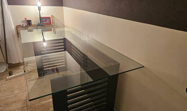 Mobilier bureau bois anthracite plateau en verre 80 x150