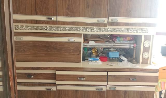 Mobilier buffet de cuisine formica couleur marron 7 portes 3 tiroirs