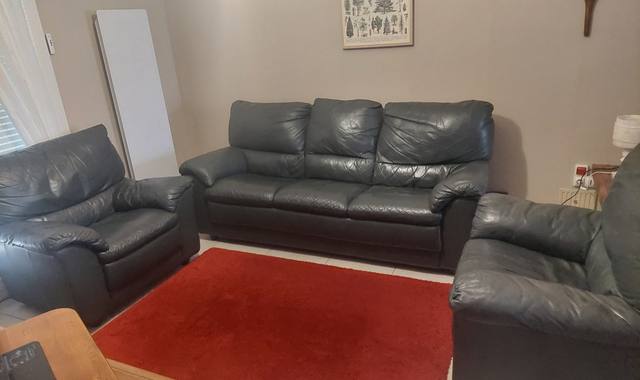Mobilier salon cuir vert foncé très bon état