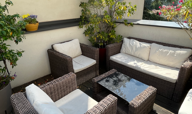 Mobilier salon de jardin + table 6 places - rotin marron