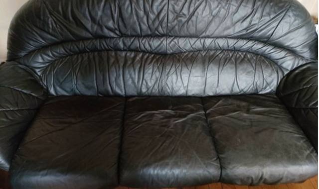 Mobilier canapé convertible+fauteuil+pouf cuir noir
