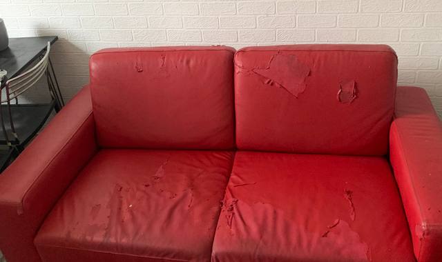 Mobilier canapé en cuir rouge 2 personne
