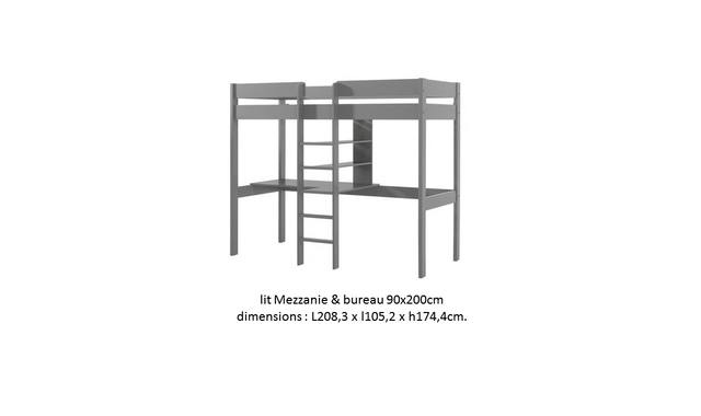 Mobilier lit mezzanine combine bureau