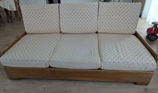 Mobilier canapé convertible Cézanne merisier massif 200x100