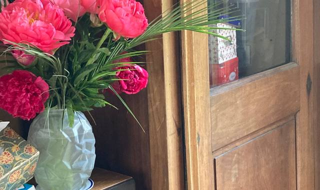 Mobilier armoire ancienne mi vitrée en bois massif