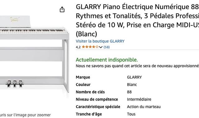 Musique, CD, Vinyle piano électrique blanc Glarry