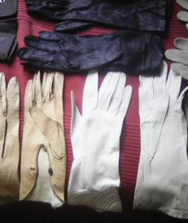 Bijoux, accessoires gants anciens femme en cuir, coton